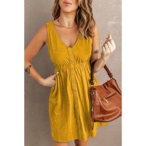 Buttons Sleeveless High Waist Mini Dress